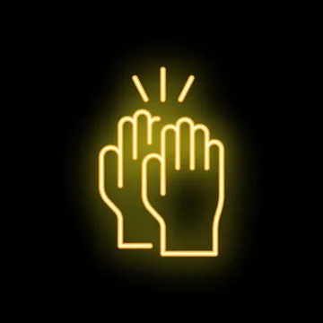 Two hands clapping neon sign on a black background Stock Illustration
