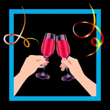 Two hands clink glasses. Red drink and serpentine Stock Illustration