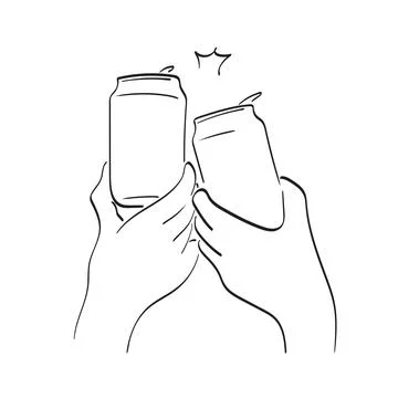 Two hands clinking beer cans illustration vector hand drawn isolated Stock Illustration