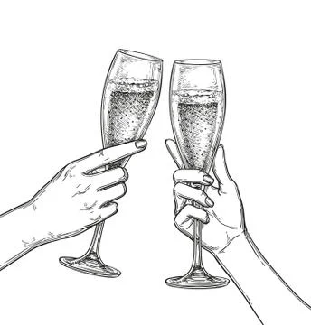 Two hands clinking glasses of champagne. Stock-Illustration