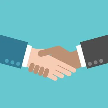 Two hands, close up of handshake. Flat style. Contract, agreement, deal, busi Stock Illustration