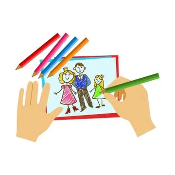 Two Hands Coloring With Pencil A Coloring Book Page, Elementary School Art Class Stock Illustration