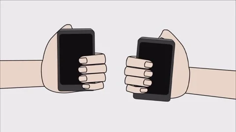 Two hands connecting mobile phone devices. two hands shake phone devices. Stock Footage 327048574
