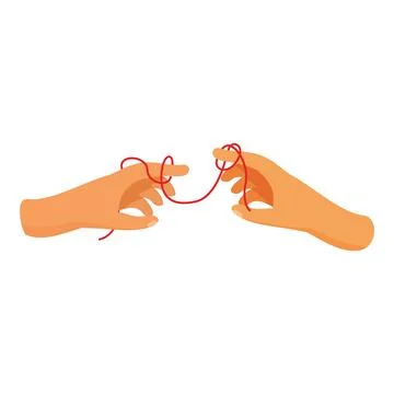 Two hands connecting with red string on white background Stock Illustration