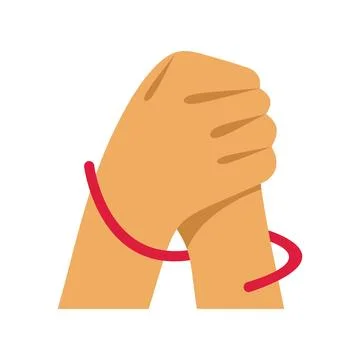Two hands connecting by a red thread illustrating unity イラスト素材