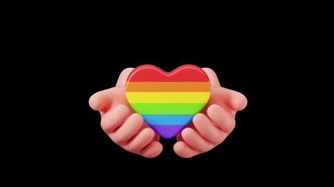 Two Hands Cupping a Glossy Rainbow Pride Heart Illustration. Stock Footage 340283548