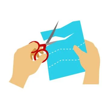 Two Hands Cutting Paper With Scissors For Applique, Elementary School Art Class Stock Illustration