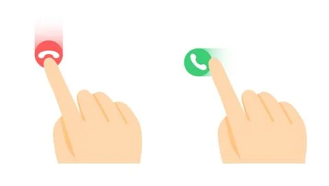 Two hands demonstrating a phone call interface with green and red buttons f.. Stock Illustration