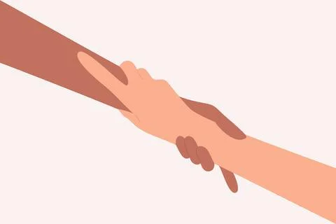 Two hands of different skin tones holding each other's wrists Stock Illustration