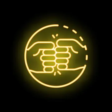Two hands doing fist bump gesture inside a circle neon sign Stock Illustration