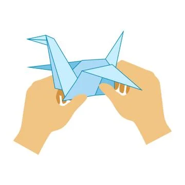 Two Hands Doing Origami Paper Crane, Elementary School Art Class Vector Stock Illustration