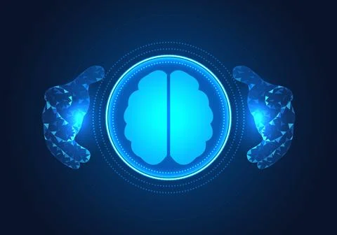 Two hands embracing the technology of artificial intelligence Refers to peo.. 스톡 일러스트