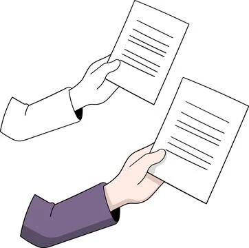 Two Hands Exchanging Documents Vector Illustration Stock Illustration