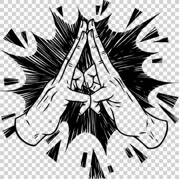 Two hands forming diamond shape are radiating dynamic energy in flat design, Ilustração Stock