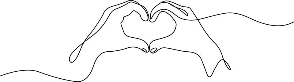 Two hands forming a heart shape with a pen drawing a line around it Vector 스톡 일러스트