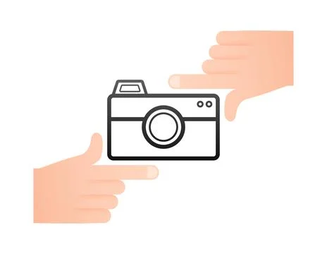 Two hands framing a camera icon, taking a photo concept Ilustración de archivo