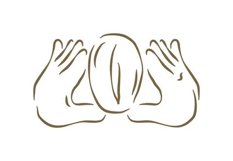Two Hands Gently Holding A Single Precious Coffee Bean Doodle Vector Illust.. イラスト素材