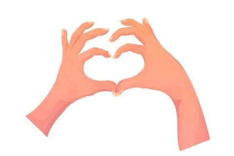 Two hands in gesture heart shape, arms as a sign love in cartoon style isolated Stock Illustration