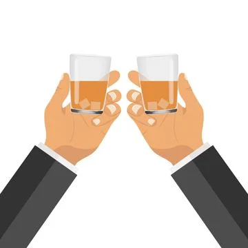 Two hands with glasses with a drink. Clinking glasses. Stock Illustration