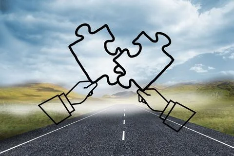 Two hands graphic on bright landscape Stock Photos