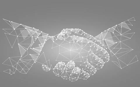 Two hands handshake polygonal low poly contract agreement monochrome on a l.. Stock-Illustration