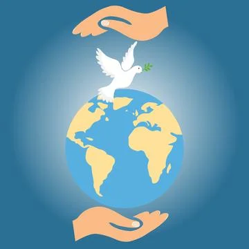 Two hands hold the Earth together with the dove of peace Ilustração Stock