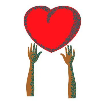 Two hands hold the heart. Colored hands street culture. Illustrazione stock