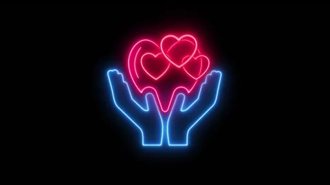 Two hands hold hearth symbol. Icon show love or health care with flying smal Stock Footage 256214685