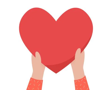 Two hands hold a large red heart against an isolated white background. romant Stock Illustration