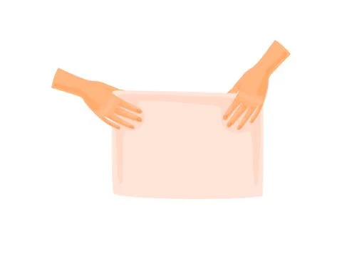 Two hands hold a sheet of paper below. Vector illustration on white background. Illustrazione stock