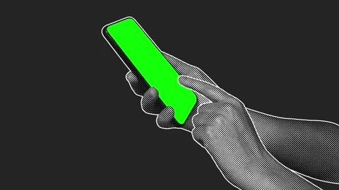 Two hands hold a smartphone with a green screen while tapping it. Vidéo 345207248