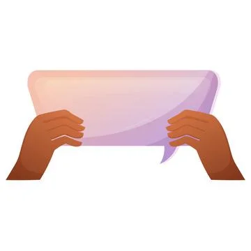 Two hands hold speech bubble for concept design. Cartoon vector isolated Stock Illustration