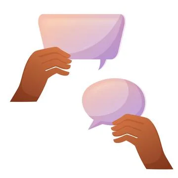 Two Hands hold two different shaped speech bubble for concept design. Cartoon Stock Illustration