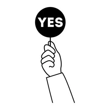 Two hands hold two Yes or No tables. Make a choice yes or no. Line vector イラスト素材