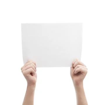 Two hands holding A4 sheet of paper Stock Photos