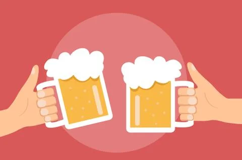 Two hands holding and clinking with beer glasses mug Stock Illustration