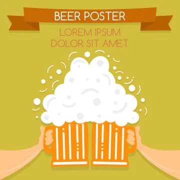 Two hands holding beer glasses, beer glasses foam. Concept for the beer fes.. 스톡 일러스트