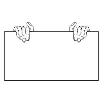 Two hands is holding a blank sheet of paper icon. Hand drawn blank paper in h Stock Illustration
