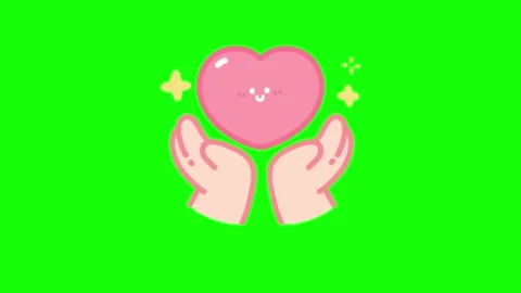 Two hands holding cute pink heart animation on green screen background Stock Footage 314260136