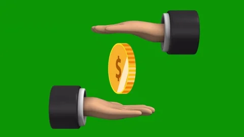 Two hands holding dollar coin green background gold coins green screen animated Видео 314063644