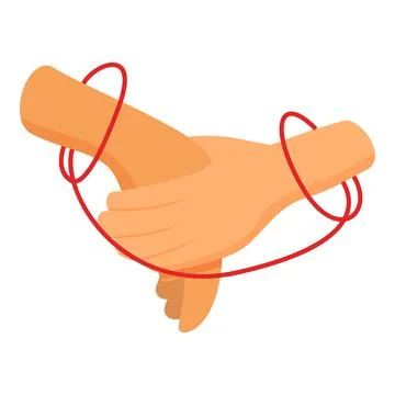 Two hands holding each other connected with red string of fate Stock Illustration