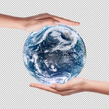 Two hands holding earth. Save the world.Elements of this image furnished by NASA Foto stock
