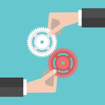 Two hands holding gears Stock Illustration