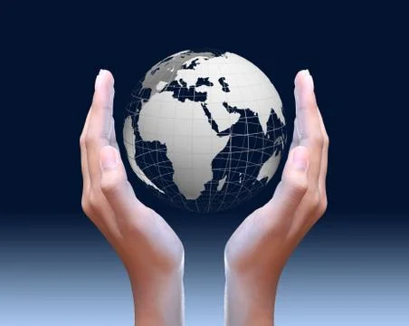 Two hands holding global Stock Photos