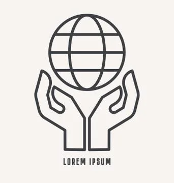 Two hands holding globe line icon for web, mobile. Ecology icon. Illustrazione stock