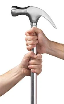 Two hands holding a hammer Stock Photos