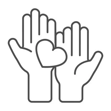 Two hands holding heart thin line icon, dating concept, couple holds heart Ilustração Stock
