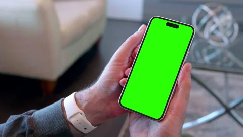 Two Hands Holding iPhone Pro Vertical Screen, Template Chroma Key Background Stock Footage 212216685