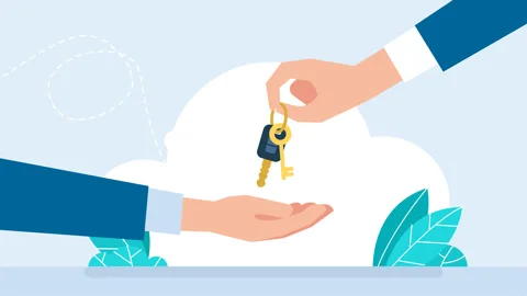 Two hands holding a keys. Hand giving keys to customer. Man in suit giving key Video stock 322565732