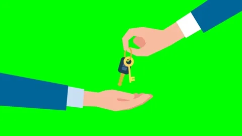 Two hands holding a keys. Hand giving keys to customer. Man in suit giving key Stock Footage 323429156